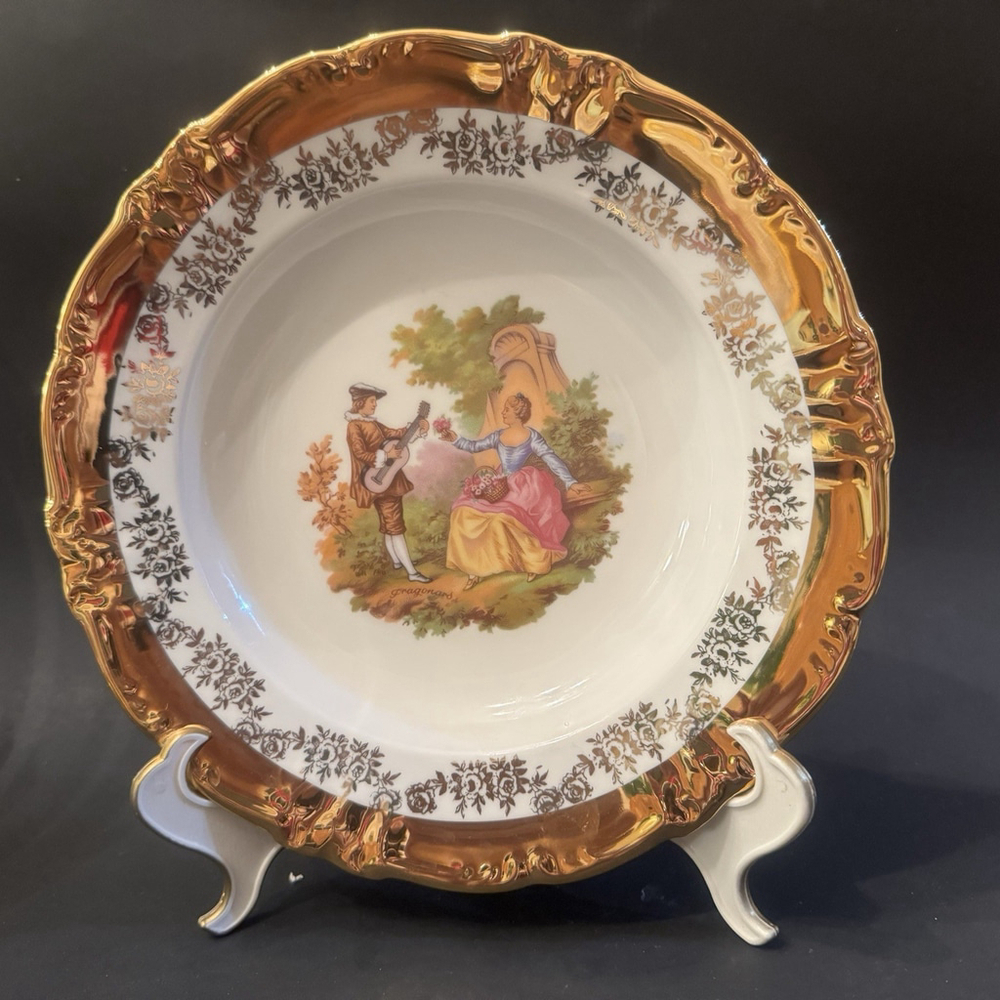 Vtg Bavaria Germany Heavy Gold Gilt Fragonard Style Plate Bowl 9.5” Music Scene